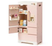 ROBUD Wooden Fridge - Realistic and Interactive with Ice Cube Maker and Food Toy - Suitable for Children from 3 Years - Pink