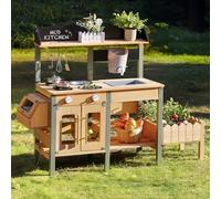 ROBUD Wooden Mud Kitchen for Kids - Outdoor Play Kitchen with Real Faucet, Planting Box, Insect Observation - Garden Toy Kitchen for Pretend Play - Kids Gifts Age 3+