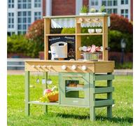 ROBUD Wooden Mud Kitchen for Kids, Pretend Play Kitchen with Removable Sink, Blackboard, Oven, Coffee & Planting Cups, Outdoor Toy Kitchen for BBQ, Educational Kitchen Gifts for Boys Girls Age 3+