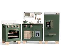 ROBUD Wooden Play Kitchen 3-Piece Set, Toy Kitchen & Toy Fridge & Toy Oven with Kitchenware & Accessories, Kids Realistic Pretend Cooking Set, Toys Gifts for Girls Boys Age 3+, Vintage Green