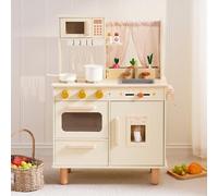 ROBUD Wooden Play Kitchen Set, Pretend Play Kitchen for Kids, Toy Kitchen with Microwave, Sink, Stove and Ice Maker, Toddlers Kitchen Playset Gift for Boys Girls, 3+ (Cream)