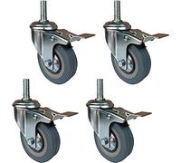 Robust 3 Inch Swivel Casters - 75mm Polyurethane Wheels for Fur & Trolleys 30mm Threaded Stem Set of 4 with Brake (M10) for Smooth li