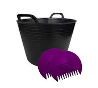 Robust Black Multi Purpose Flexi Tub Container Bucket 42 Litre and Large Plastic Leaf Grabber Set.