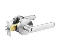 Robust indoor door handle lock with three pole ball system for bedrooms and bathrooms, providing quiet unlocking and secure key locking for room privacy (Brushed Silver)