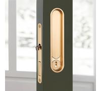 Robust Sliding Door Lock with Oval Design and Convenient Knob for Easy Locking and Unlocking of Pocket Doors (Brushed gold)