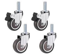 Robust TPE Rubber Swivel Casters for Shopping Cart M10 x 25 mm Threaded Replacement Wheels Baby Crib Furniture Table 4 Pack (Brake + Universal)
