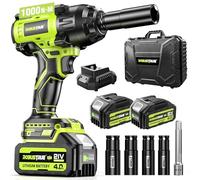 Robustrue - 1000N.m (700ft-pounds) Cordless Impact Wrench, 1/2 Brushless High Torque Impact Gun, 2 x 4.0Ah 21V Max Battery, Quick Charger, 4 Sockets