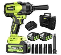 Robustrue 1200N.m(885ft-lbs) Cordless Impact Wrench 1/2 Inch, High Torque Brushless Impact Gun, 2 x5.0Ah Battery & Fast Charger & 5 Sockets, Electric Impact Wrench for Heavy Duty RV Truck and Industry