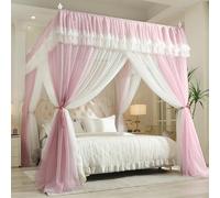 RobustWeg Bed Canopy Mosquito Net,Four Poster Bed Curtains,Double Layer Drape Netting,Practical And Beautiful,Suitable For Adult Bedroom,Childrens Room,Garden,Camping