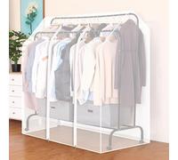 RobustWeg Double Pole Clothes Rack Dust Cover,Dustproof Clothes Rail Cover,Hanging Rack Protector Clothes,Transparent Design,Easy-Access,for High And Low Double Rod Coat Racks