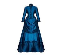 RocailleCos Ghosts Hetty Cosplay Costume Women's Medieval Renaissance Victorian Bustle Dress Edwardian Blue Dress Gown, Blue, 3XL