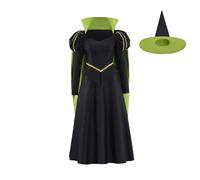 RocailleCos Wicked Elphaba Cosplay Costume Green Witch Dress with Cape Hat Set Halloween Wizard Outfit for Women, Green, Medium