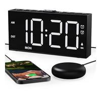 ROCAM Loud Alarm Clock for Heavy Sleepers Adults, Bed Shaker Alarm for Bedroom with USB Charger, Dual Clock with Weekday/Weekend Mode, Bold Font, 3-Level Vibrating, 70-120 dB Volume, Dimmer