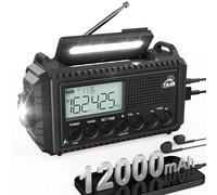 ROCAM Portable Radio with 12000mAh Rechargeable Battery, Wind Up Solar Radio with AM/FM/SW, Hand Crank Radio, Wind Up Torch, Type-c Charger, IPX6 Waterproof