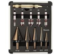 Rocaris 5 Pack Step Drill Bit & 5 Pack M2 Countersink Drill Bit Set, Titanium Coated, 50 Sizes of Step Bit for Metal with Aluminum Case, Multiple Hole Stepped Up Bits for DIY