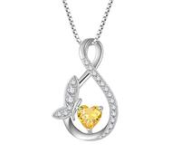 Rocayi Infinity Butterfly Necklace for Women 925 Sterling Silver Heart Birthstone Artificial Gemstone Pendant Jewelry Gifts for Women Her, Cubic Zirconia, Citrine