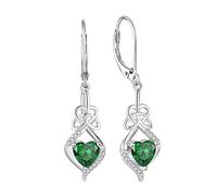 Rocayi Irish Celtic Knot Earrings for Women 925 Sterling Silver Dangle Infinity Leverback Earrings Birthstone Lucky Charms Gifts for Women Her, Cubic Zirconia, Emerald