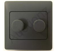 Rocca Grey Stone 2 x 250W DOUBLE DIMMER SWITCH 2 WAY GANG SCREWLESS TWIN Electrical Light Switch Lighting Dimming