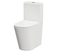Rocco Glazed Rimless Comfort Height Closed Back Close Coupled Toilet Pan with Soft Close Toilet Seat | White | Vitreous China | 385mm x 830mm x 645mm