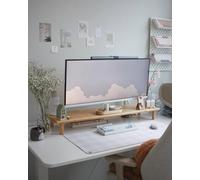 ROCDEER Bamboo Dual Monitor Stand Riser, Natural Desktop Shelf with Storage | 39.37-Inch Wide, Under-Shelf Storage for Keyboard, Mouse and Laptop, Fits Two 24-Inch Monitors in Home Office