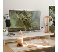 ROCDEER Bamboo Dual Monitor Stand Riser White, 2-Tier Desk Monitor Riser for 2 Monitors, Supports for PC Computer Monitor, Printer, Heavy TV Riser up to 300 lbs, White