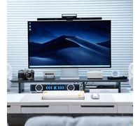 ROCDEER Bamboo Monitor Stand, Dual Monitor Riser, 39.4 inch Large Desk Computer Monitor Stand Riser, 2 Tier Desk shelf for Computer, Laptop, Printer, TV Screen Riser-Black