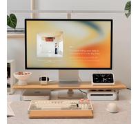 ROCDEER Bamboo Monitor Stand, Monitor Riser with Acrylic Legs, 80cm Desk Shelf Supports for Computer, Laptop, Printer, TV Screen Riser-Natural