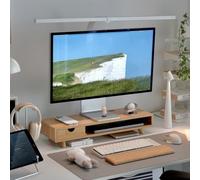 ROCDEER Bamboo Monitor Stand Riser with Drawer, Ergonomic Computer Riser for Desk with Cable Management & Storage Organizer, Wood Monitor Stand for Home Office