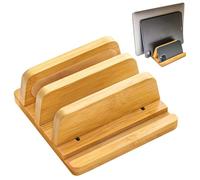 ROCDEER Vertical Laptop Stand for Desk, Double Stand Holder with Adjustable Dock 0.98" to 1.77", Fits All MacBook/Surface/Samsung/HP/Dell/Chrome Book, Natural Bamboo