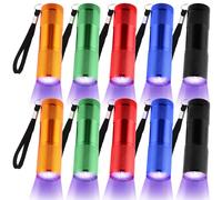 Roceei 10 Pieces UV Blacklight Flashlights, LED Flashlight Torch Light, Handheld Blacklight Flashlights, Mini Light Torch Detector, Portable UV Flashlight Torch for Pets (Purple Light in Multi Color)