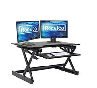 Rocelco 32" Height Adjustable Standing Desk Converter - Sit Stand Computer Workstation Riser - Dual Monitor Retractable Keyboard Tray Gas Spring Assist - Black (R EADRB2)