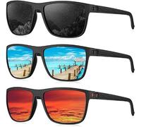 Rocf Rossini 3 Pack Polarized Sunglasses for Men Lightweight Sun Glasses with UV Protection for Driving Fishing Golf (Black+Ice Blue+Red)