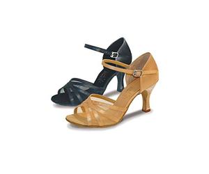 Roch Valley Aphrodite Ladies Latin Shoe with Quick Fasten Strap, Mesh Open Toe and 2.75" Slim Flared Heel Black
