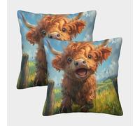 Rochile 3D Printed Cute Little Cow Throw Pillow Covers Square Cushion Cover Decorative Super Soft Pack of 2 for Home Couch Sofa Decorative, Gifts 40x40cm