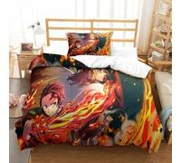 Rochile Demon Slayer Bedding Set Duvet Cover Set with Zipper Closure, Quilt Cover Set for Teen Kids Boys Girls Adult, Durable Microfiber 2 Piece Set Single(135x200cm)