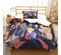 Rochile Fullmetal Alchemist 2 Pieces Duvet Cover Set 3D Printed Bedding Quilt Duvet Cover with Zipper Closure for, Ultra Soft Microfiber Bedding Single（135x200cm）