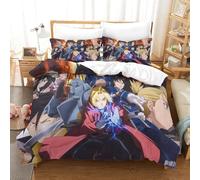 Rochile Fullmetal AlchemistDuvet Cover Microfiber Bedding Set, 3D Print Duvet Quilt Cover&Pillowcase, With Zipper Closure, Soft Duvet Cover for Men Woman Kids 3 Piece Set Single（140x200cm）