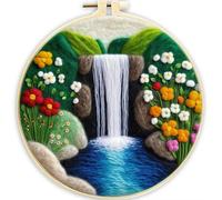ROCILA Waterfall Landscape Wool Felting Painting Frame DIY Wool Embroidery Kit Funny Wool Needle Felt Picture Kit Craft Painting Gift