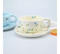 ROCILB 2PCS/Set High-end Coffee Cups And Saucers, High-value Ceramic Mugs, Business-style Latte Art Coffee Cups, Hand-pinched Cups