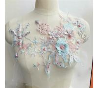 ROCILB 3D Flowers Beaded Pearl Embroidery Patch For Wedding Dress Clothing Sew On Patches DIY Floral Lace Fabrics Applique