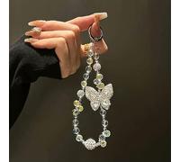 ROCILB Crystal Diamonds Butterfly Pendant Strap For Bag Key Accessories Girl Phone Chain Keyring Bracelet Hanging