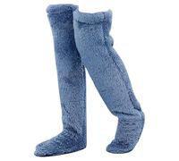 Rociveya Goose Down Knee Socks for Christmas, Long Fuzzy Thigh High Socks, Winter Plush Thick Fuzzy Thermal Home Sleeping Sock Christmas Plush Knee High Sock for Women (Blue)