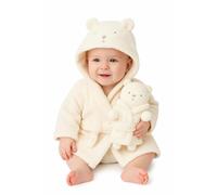 Rock-a-Bye Baby Unisex Ivory Cream Teddy Bear Plush Hooded Bath Robe with Cuddly Soft Toy - Gift Set for Babies 6-9 Months, Ultra-Soft Newborn Bathrobe & Matching Plush Toy