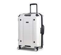 Rock Alpine Medium Hard Shell Suitcase in White - Expandable Luggage with Corner Protectors, Hooked Bumper Sides, 360 Swivel-Wheels & TSA Combination Lock - 65 x43x32.5 65L Capacity