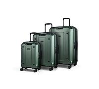 Rock Alpine Set of 3 Hard Shell Suitcase in Dark Green - Expandable Luggage with Corner Protectors, Hooked Bumper Sides, 360 Swivel-Wheels & TSA Combination Lock - Small, Medium, Large
