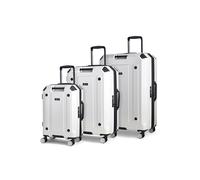 Rock Alpine Set of 3 Hard Shell Suitcase in White - Expandable Luggage with Corner Protectors, Hooked Bumper Sides, 360 Swivel-Wheels & TSA Combination Lock - Small, Medium, Large
