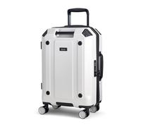 Rock Alpine Small Hard Shell Suitcase in White - Expandable Luggage with Corner Protectors, Hooked Bumper Sides, 360 Swivel-Wheels & TSA Combination Lock - 55 x37x28.5cm 39L Capacity