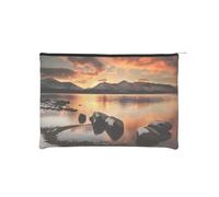 Rock and Lake Under Sunset Makeup Pouch Toiletries Bag Portable Unisex Zipper Travel Cosmetic Bags Waterproof Cosmetic Bags Paper Reusable Cosmetic Bag 16.5 Cm X 22.5 Cm
