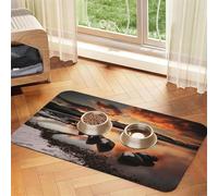 Rock And Lake Under Sunset Print Pet Feeding Mat For Dogs & Cats Absorbent Waterproof Dog Food Mat Non-Slip Pet Bowl Placemat Quick Dry Floor Protector Leather Tablecloth