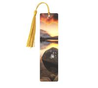 Rock and Lake Under Sunset Printed Metal Bookmarks S - Gold Lightweight Aluminium Book Marker for Books, Journals & Gifts, Ideal Book Lovers, Holiday Decor & Crafts
